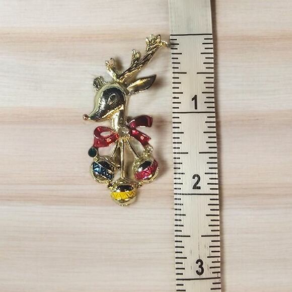 Christmas Rudolf Reindeer Brooch Pin Vintage Signed B.J. - Picture 7 of 7
